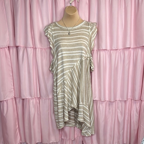 Free People Dresses & Skirts - Free People Striped Ruffle Sleeve Asymmetrical Tunic Top XS